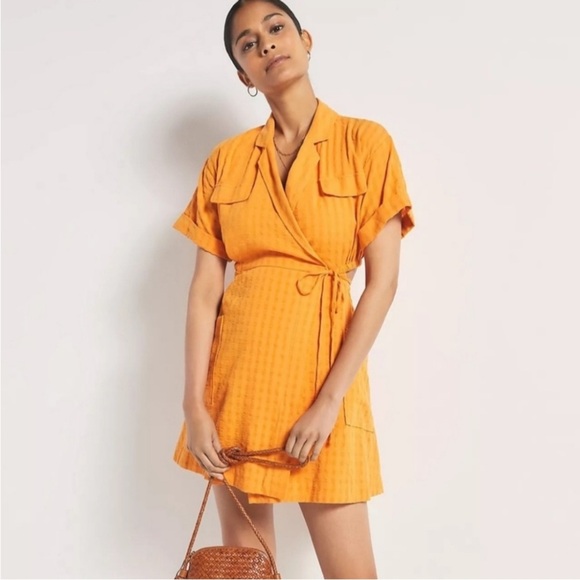 Anthropologie Vibrant Orange Wrap Mini Dress With Cut Out Size Medium. - Picture 1 of 12
